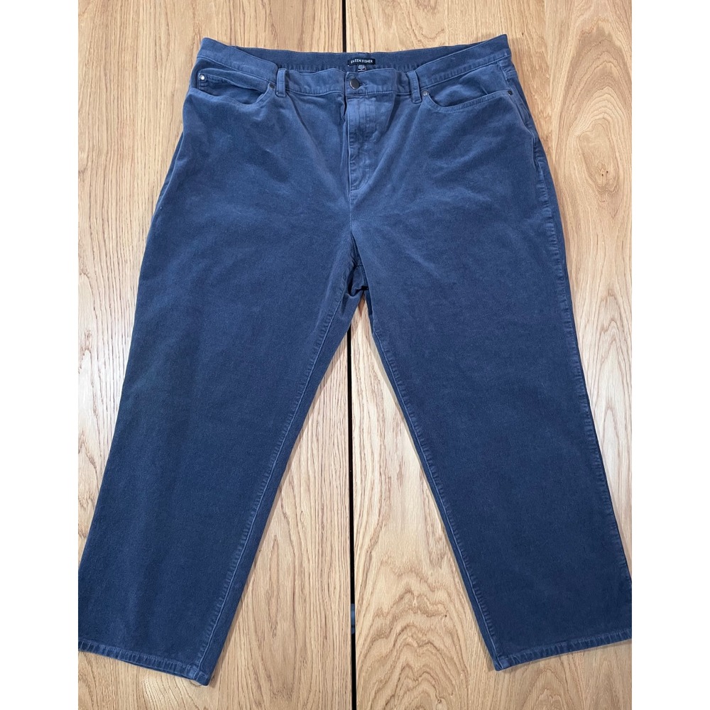 Eileen Fisher Corduroy Straight Leg Pants Womens 2X Blue Stretch Minimalist
